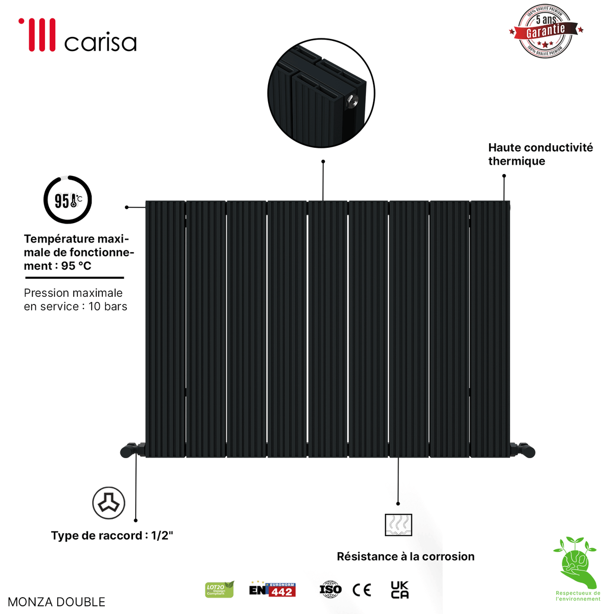 Carisa Monza Radiateur en Aluminium Horizontal Design Moderne Anthracite