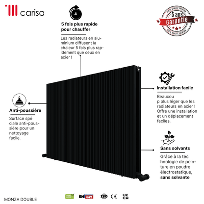 Carisa Monza Radiateur en Aluminium Horizontal Design Moderne Anthracite