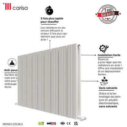 Carisa Monza Radiateur en Aluminium Horizontal Design Moderne Blanc