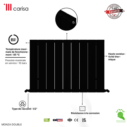 Carisa Monza Radiateur en Aluminium Horizontal Design Moderne Noir
