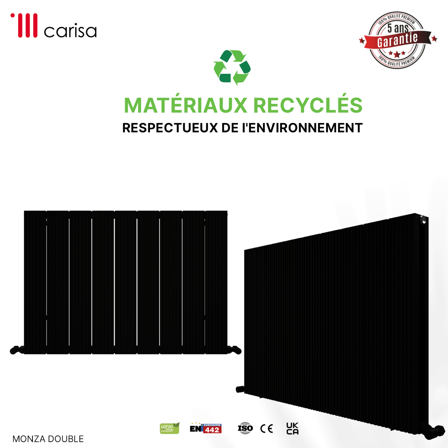 Carisa Monza Radiateur en Aluminium Horizontal Design Moderne Noir