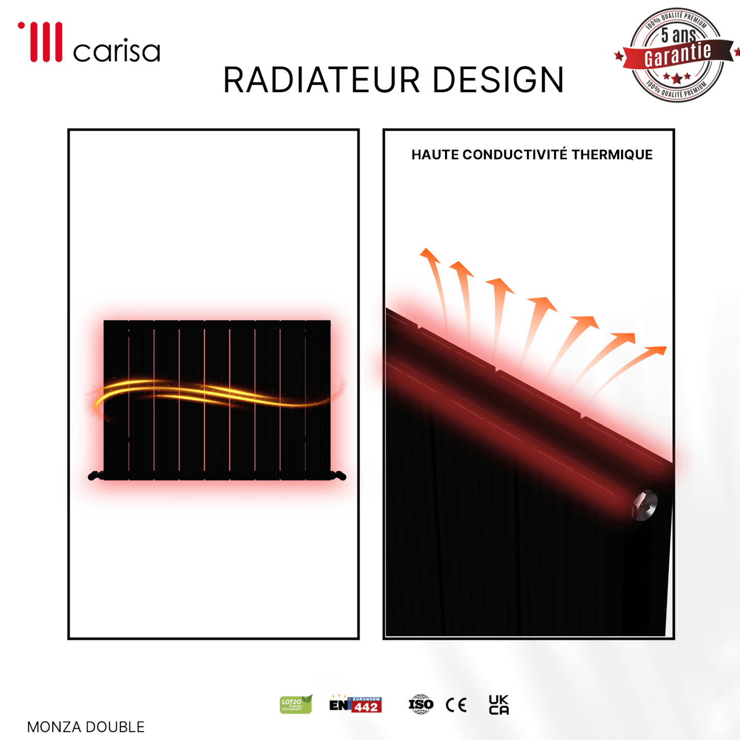 Carisa Monza Radiateur en Aluminium Horizontal Design Moderne Noir