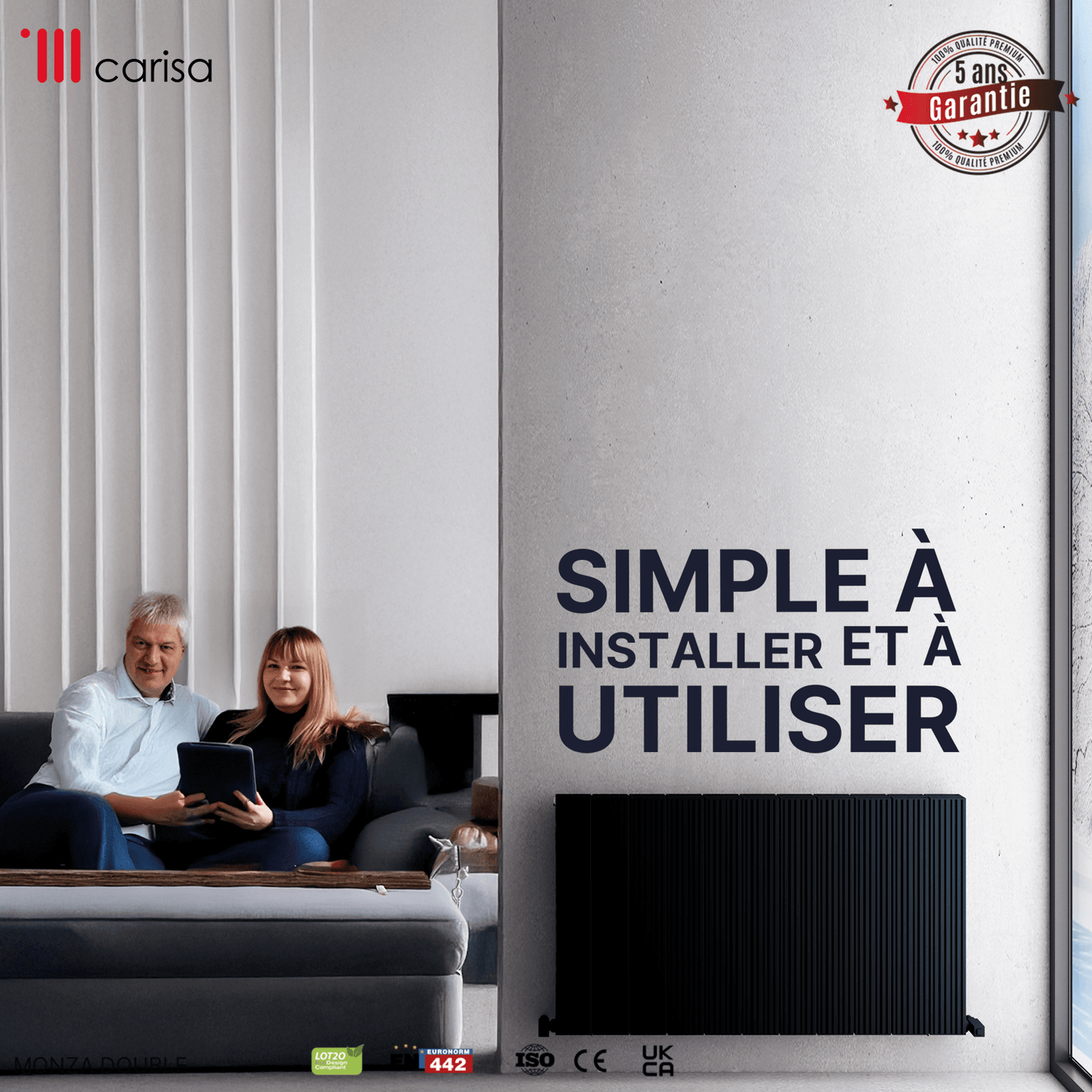 Carisa Monza Radiateur en Aluminium Horizontal Design Moderne Noir