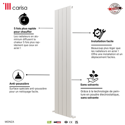 Carisa Monza Radiateur en Aluminium Vertical Design Moderne Anodisé Polisaj