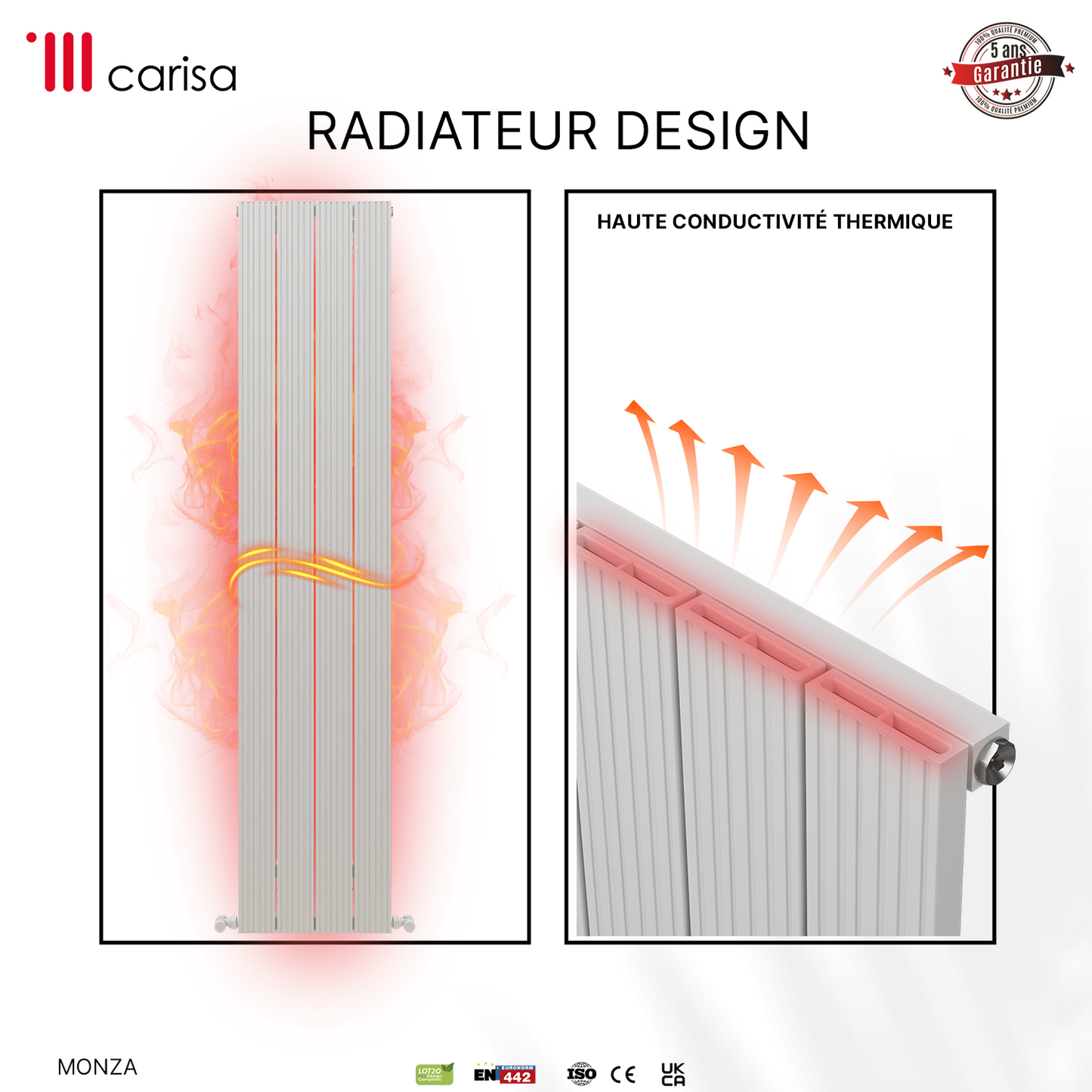 Carisa Monza Radiateur en Aluminium Vertical Design Moderne Anodisé Polisaj