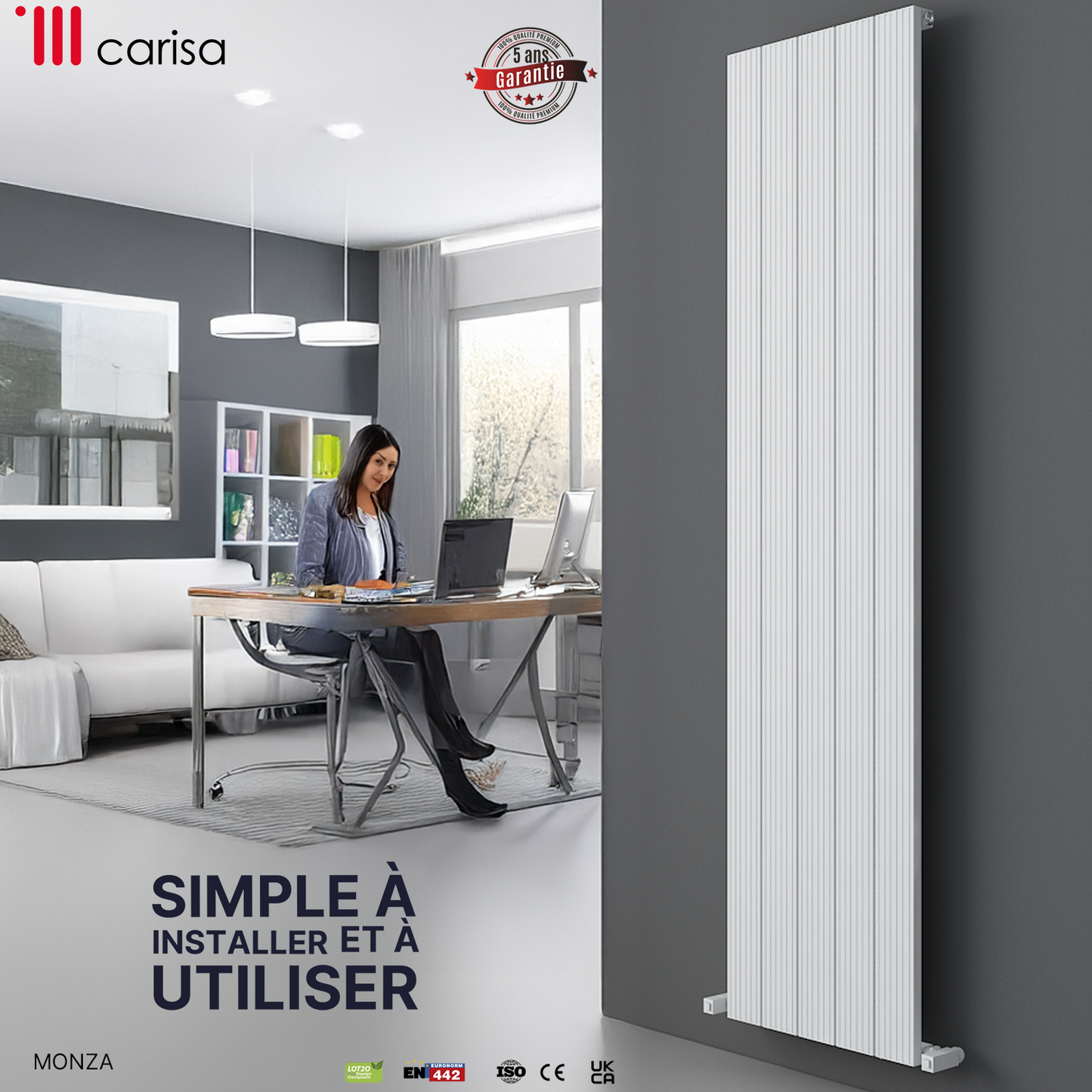 Carisa Monza Radiateur en Aluminium Vertical Design Moderne Anodisé Polisaj
