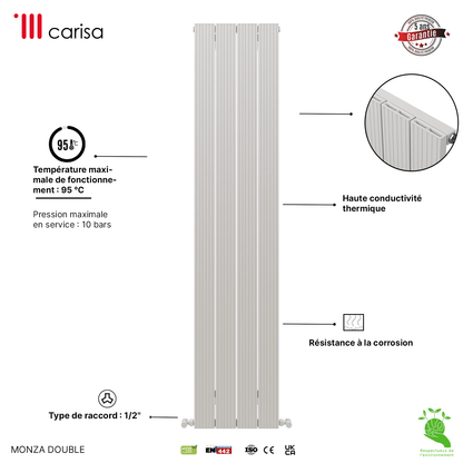 Carisa Monza Radiateur en Aluminium Vertical Design Moderne Blanc