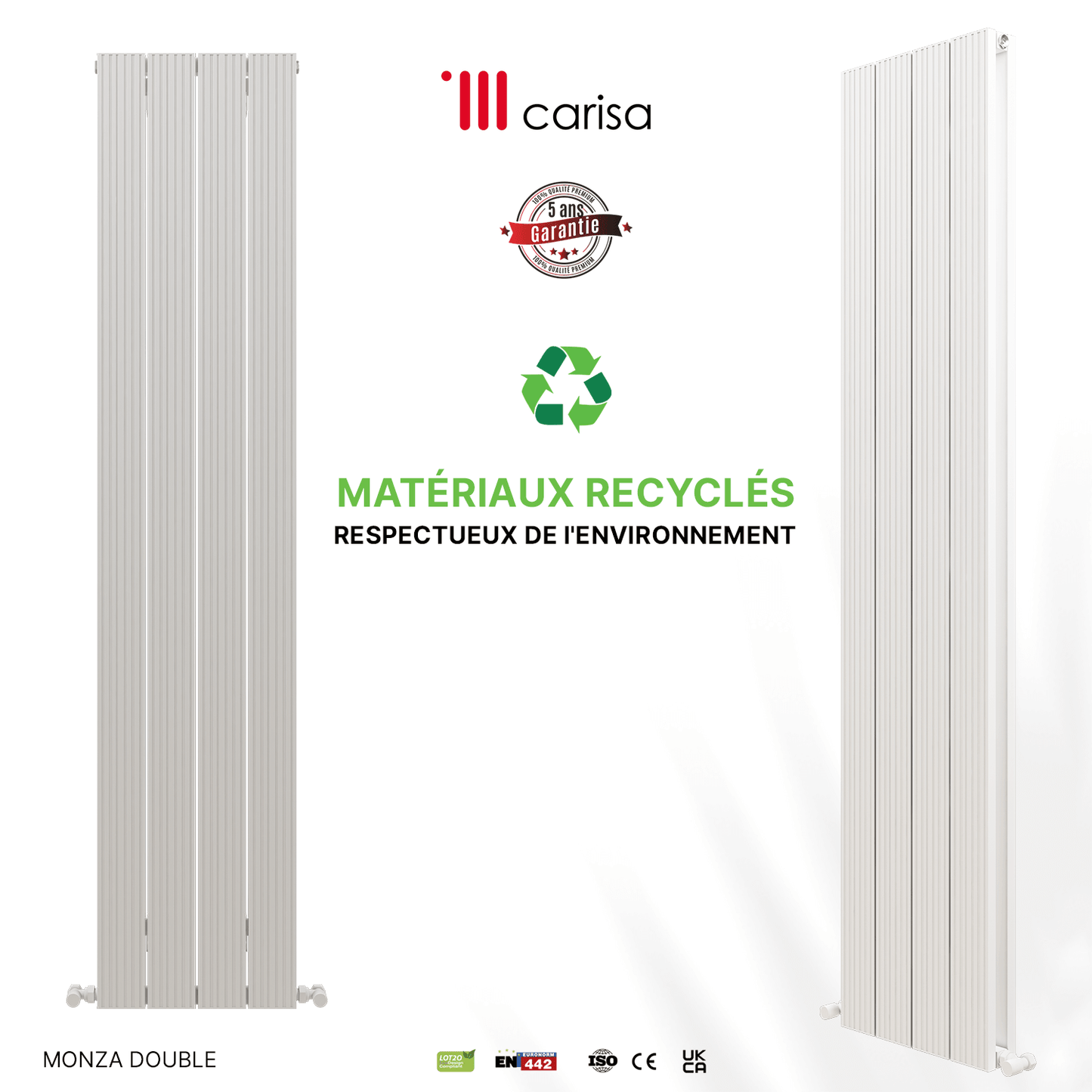 Carisa Monza Radiateur en Aluminium Vertical Design Moderne Blanc