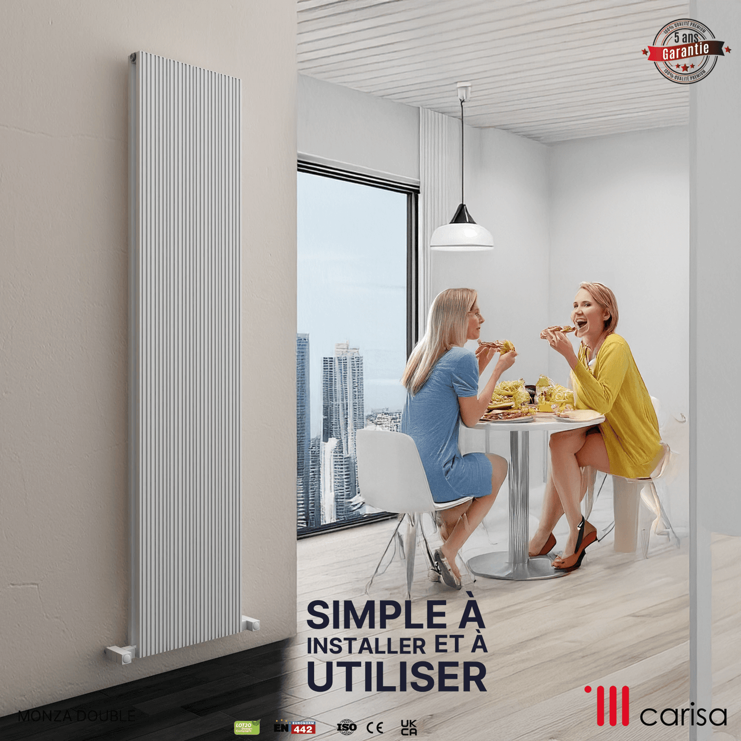 Carisa Monza Radiateur en Aluminium Vertical Design Moderne Blanc
