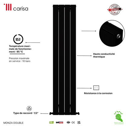 Carisa Monza Radiateur en Aluminium Vertical Design Moderne Noir