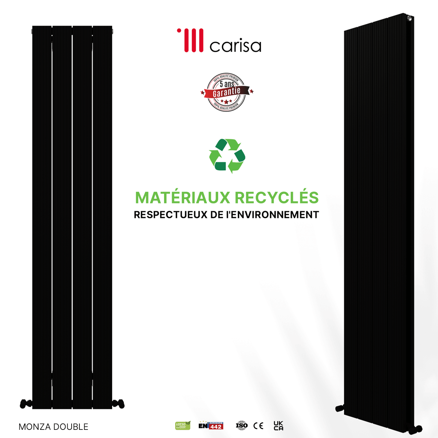 Carisa Monza Radiateur en Aluminium Vertical Design Moderne Noir