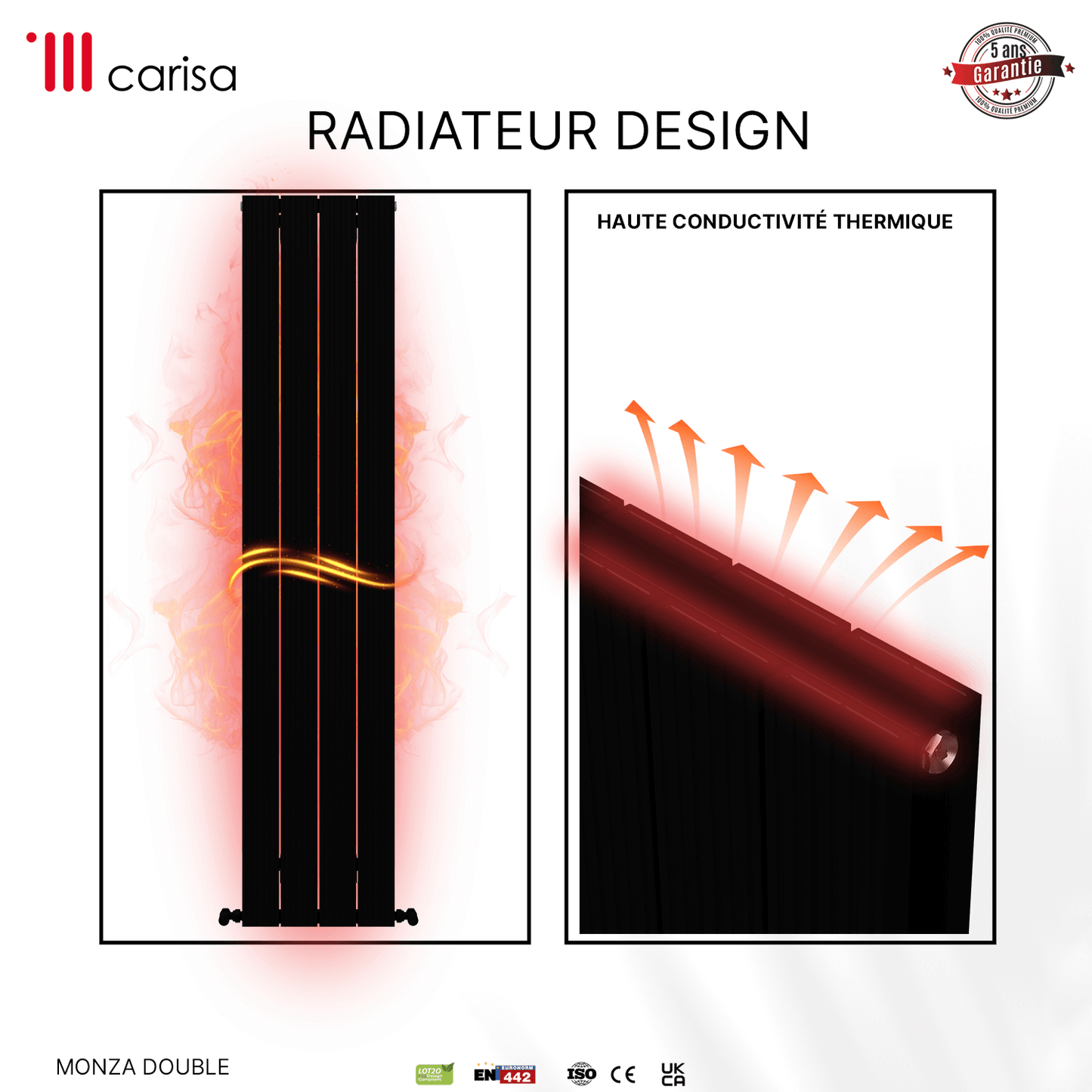 Carisa Monza Radiateur en Aluminium Vertical Design Moderne Noir