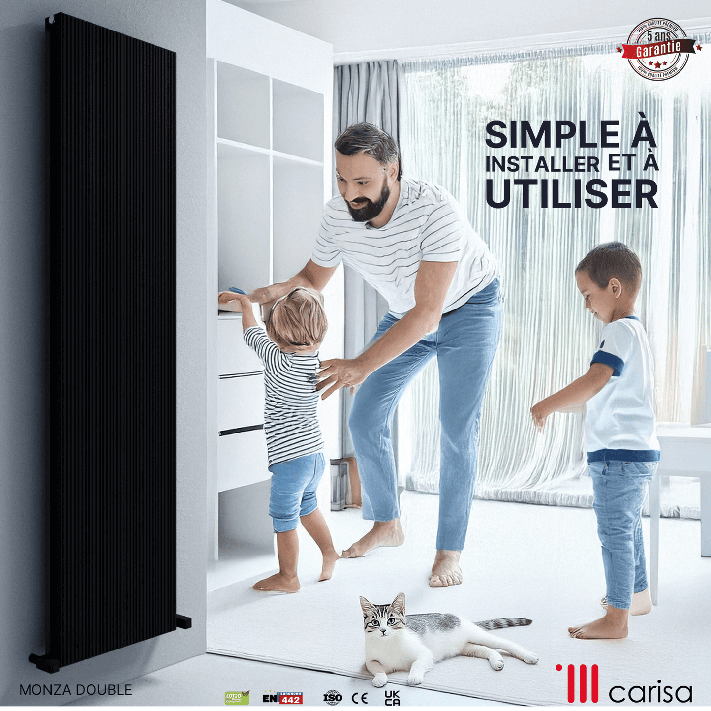 Carisa Monza Radiateur en Aluminium Vertical Design Moderne Noir