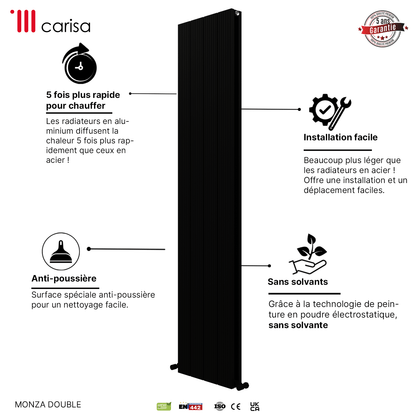 Carisa Monza Radiateur en Aluminium Vertical Design Moderne Noir