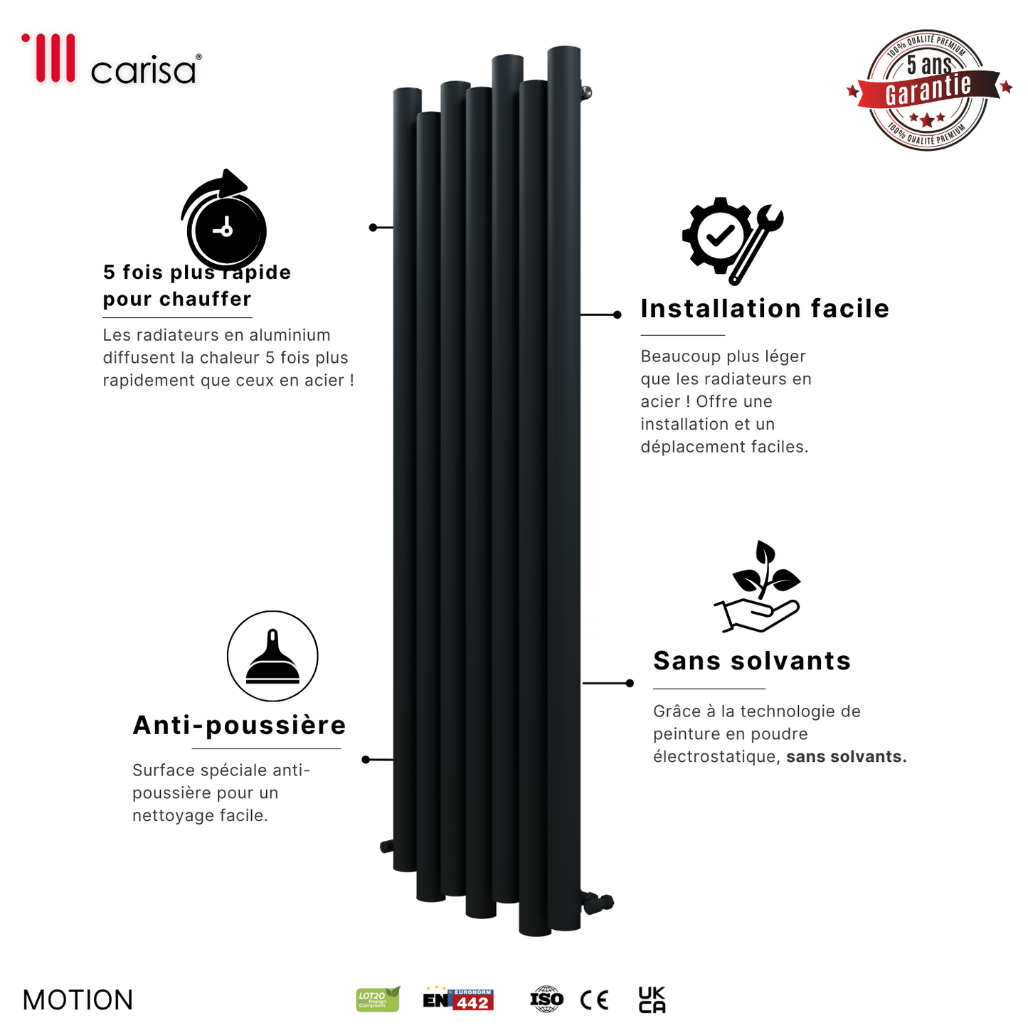 Carisa Motion Radiateur en Aluminium Horizontal Design Moderne Gris foncé