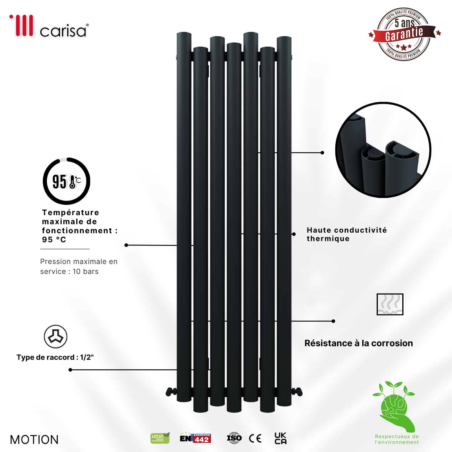 Carisa Motion Radiateur en Aluminium Horizontal Design Moderne Gris foncé