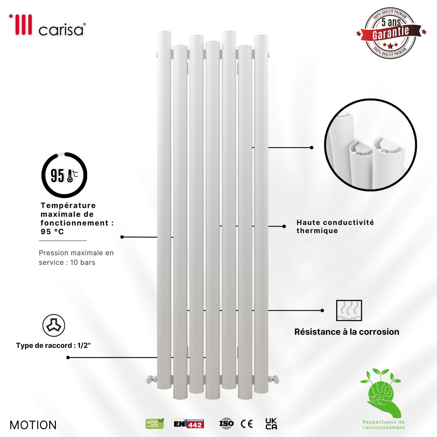 Carisa Motion Radiateur en Aluminium Vertical Design Moderne Blanc