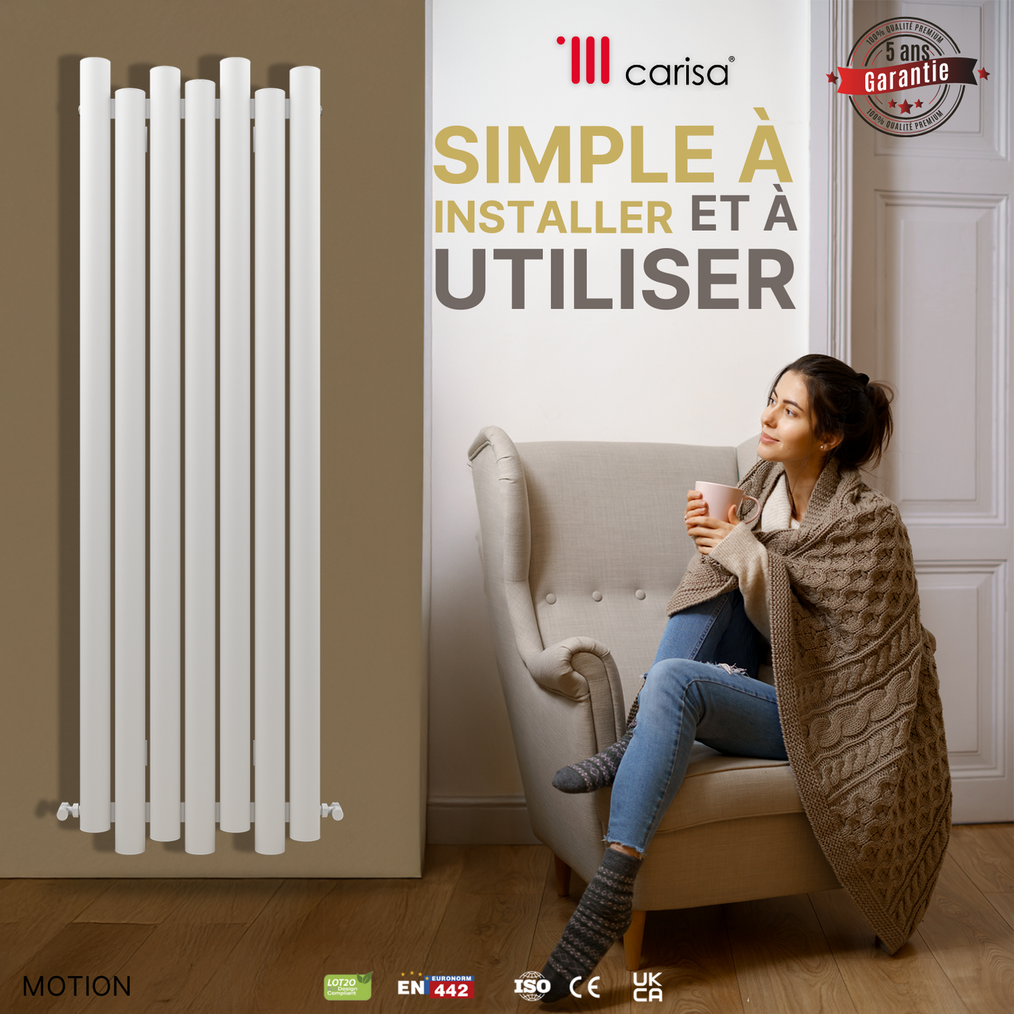 Carisa Motion Radiateur en Aluminium Vertical Design Moderne Blanc