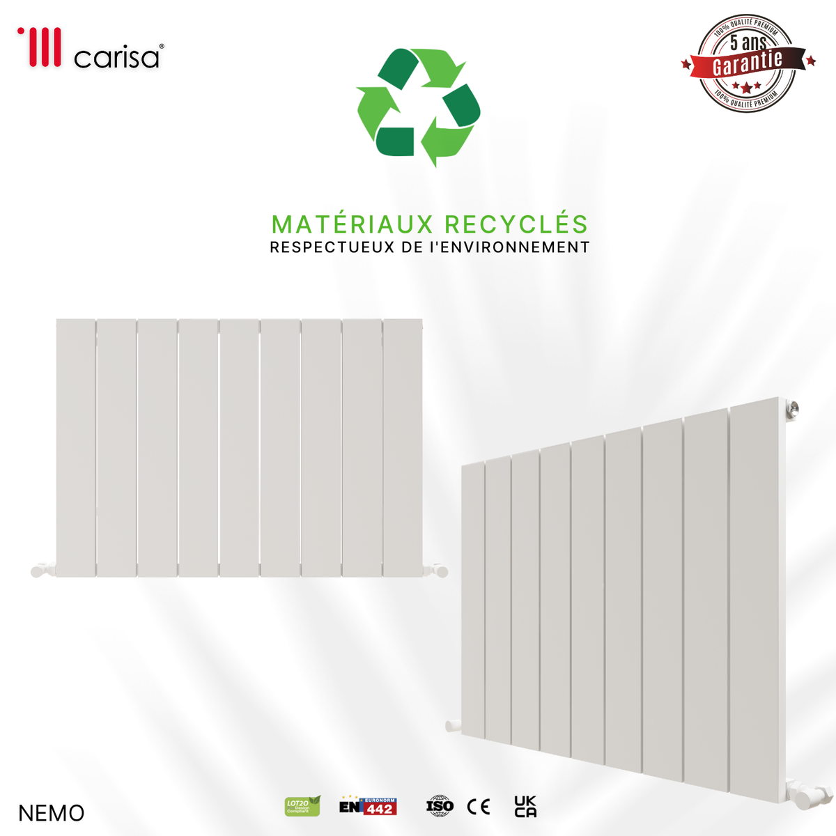 Carisa Nemo Double Radiateur en Aluminium Horizontal Design Moderne Anodisé Poli