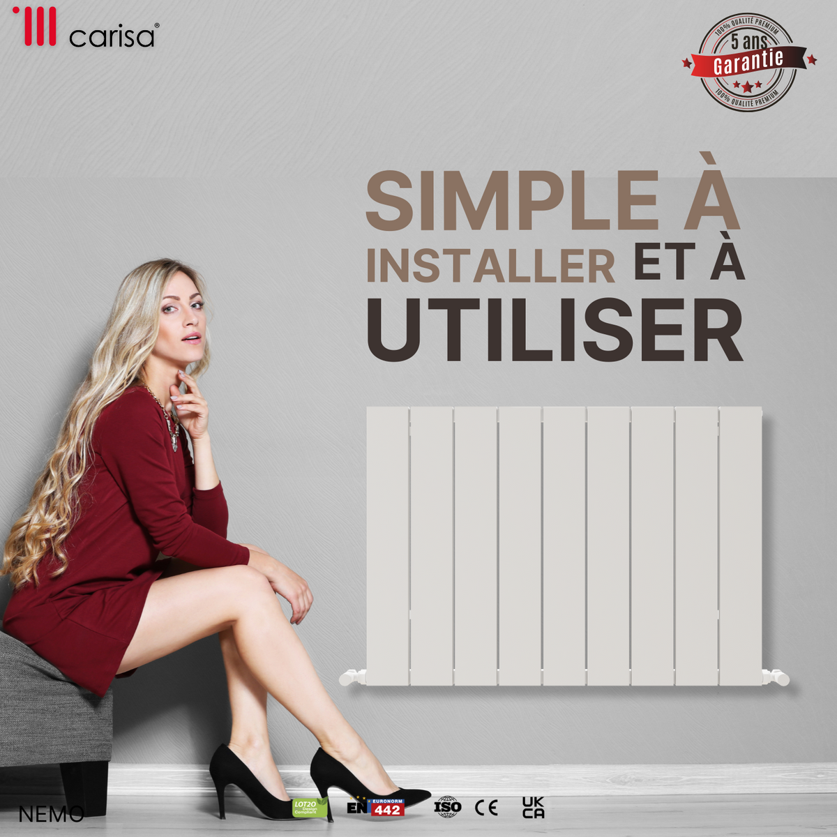Carisa Nemo Double Radiateur en Aluminium Horizontal Design Moderne Anodisé Poli
