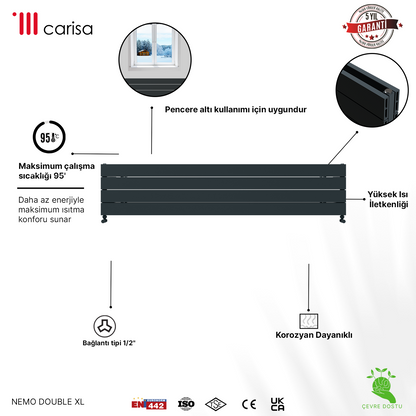 Carisa Nemo Double Xl Radiateur en Aluminium Horizontal Design Moderne Anthracite