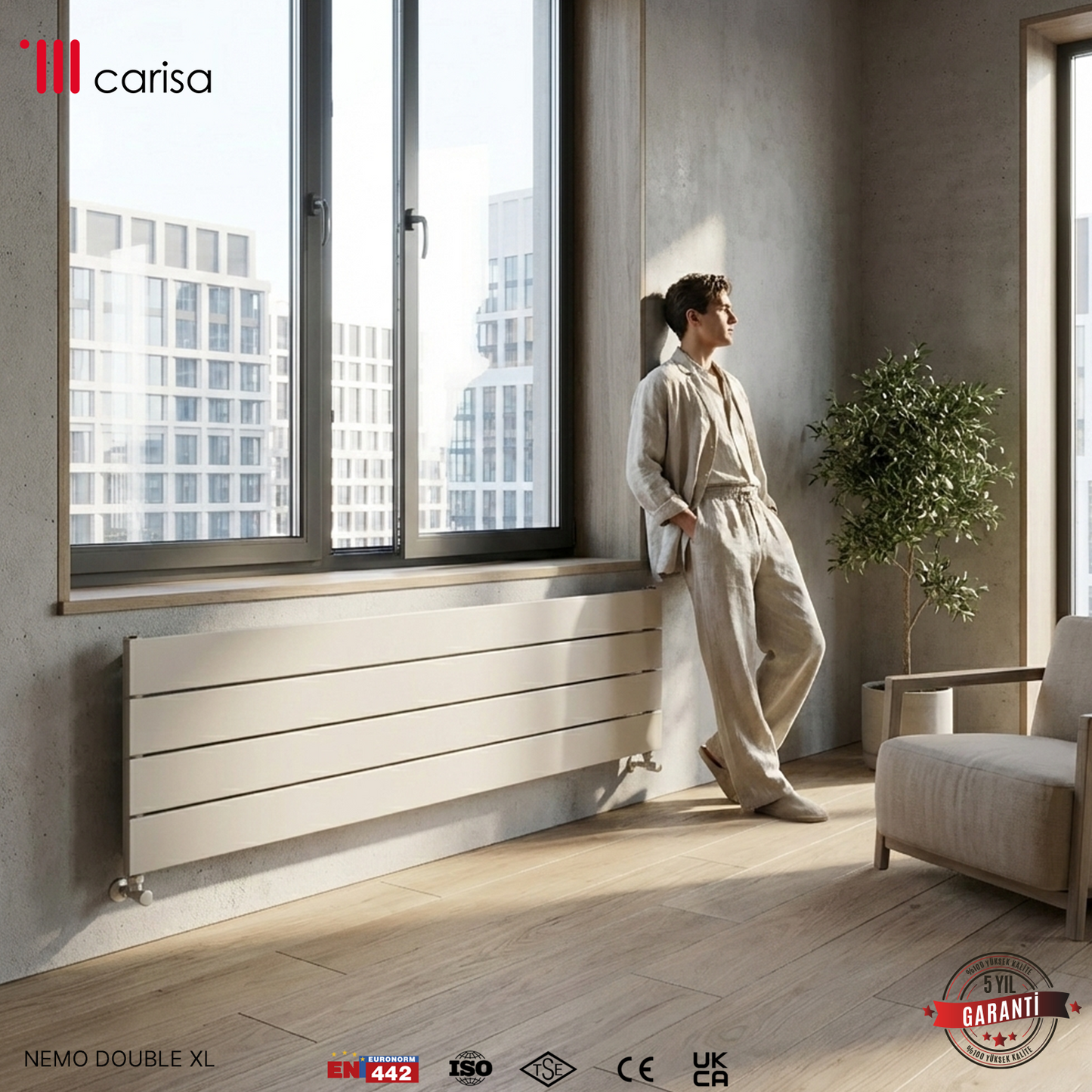 Carisa Nemo Double Xl Radiateur en Aluminium Horizontal Design Moderne Blanc