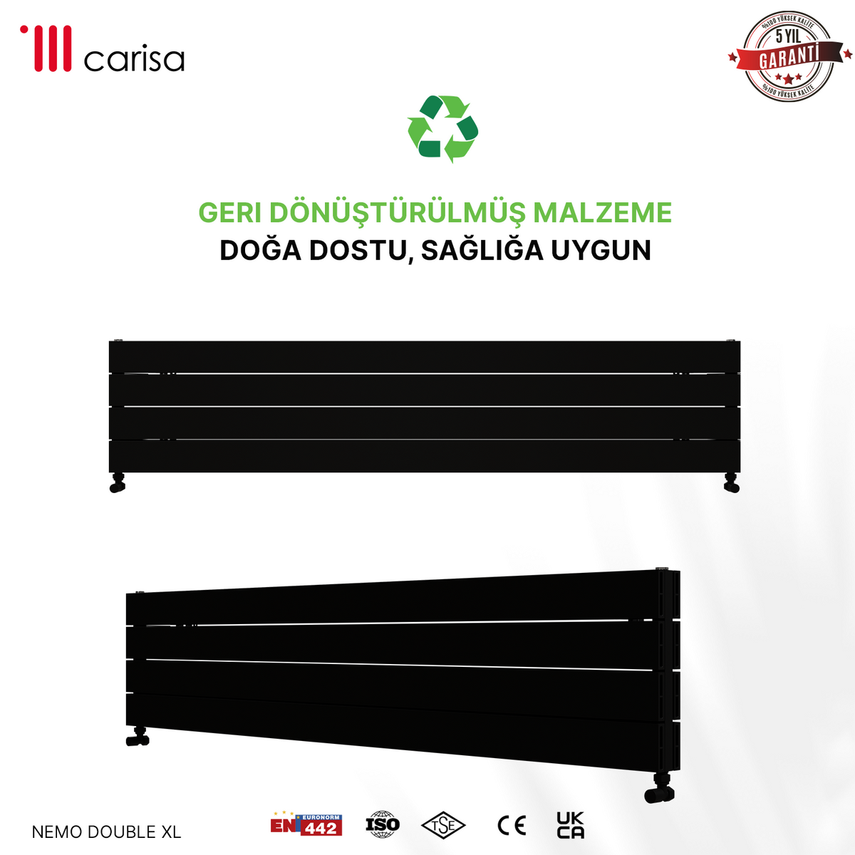 Carisa Nemo Double Xl Radiateur en Aluminium Horizontal Design Moderne Noir
