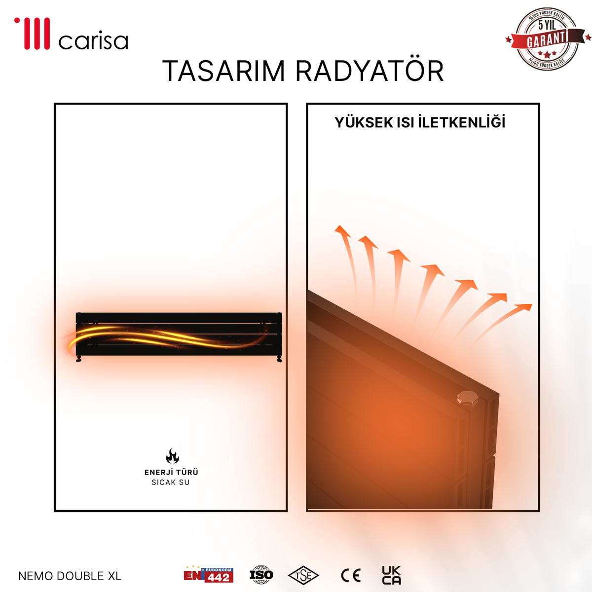 Carisa Nemo Double Xl Radiateur en Aluminium Horizontal Design Moderne Noir