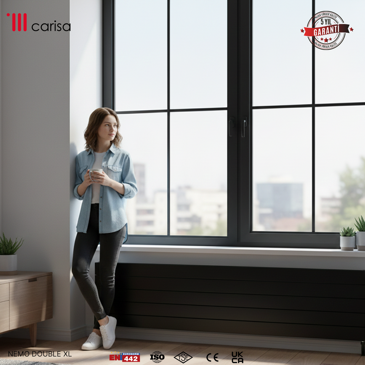 Carisa Nemo Double Xl Radiateur en Aluminium Horizontal Design Moderne Noir