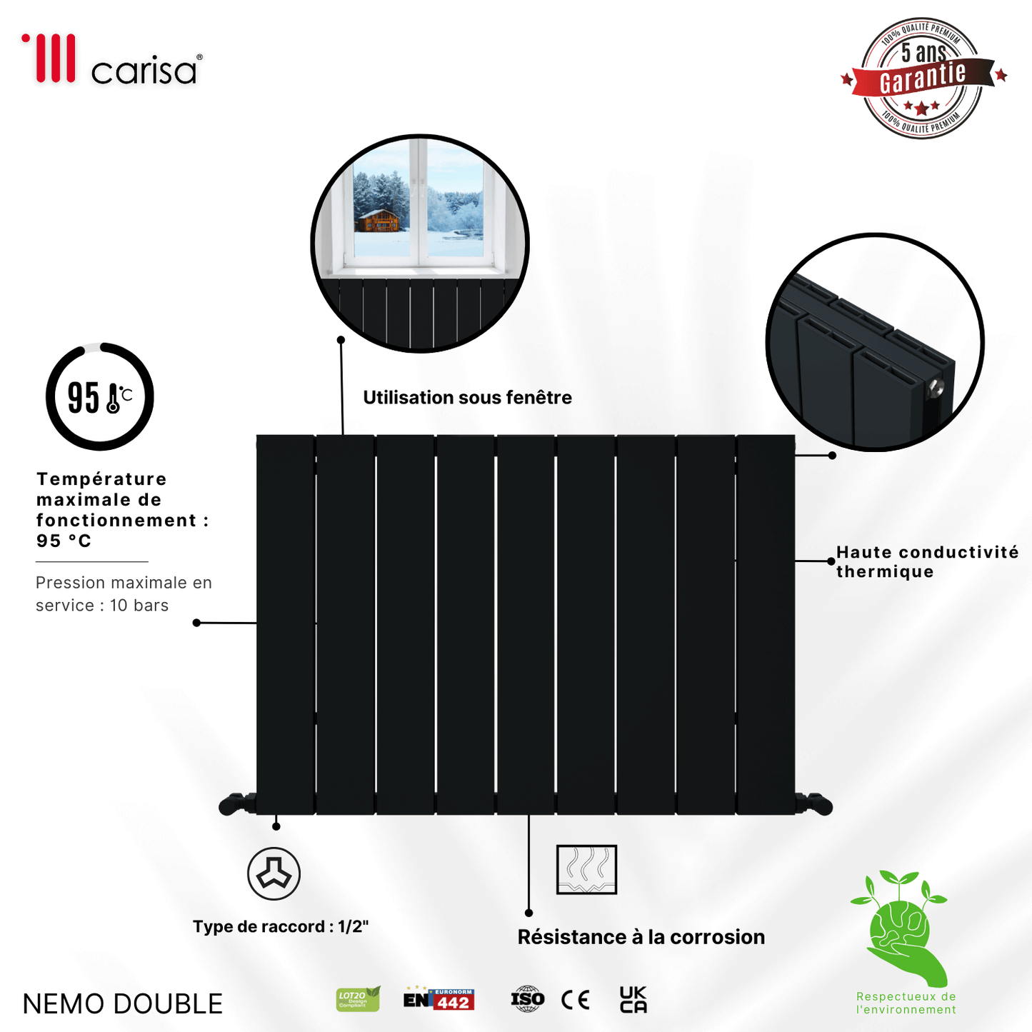 Carisa Nemo Radiateur en Aluminium Horizontal Design Moderne Anthracite