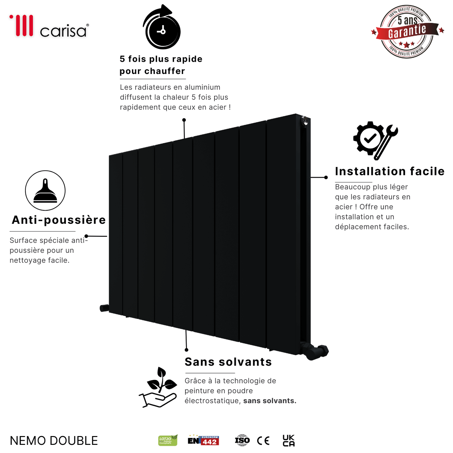 Carisa Nemo Radiateur en Aluminium Horizontal Design Moderne Anthracite