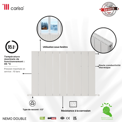 Carisa Nemo Radiateur en Aluminium Horizontal Design Moderne Blanc