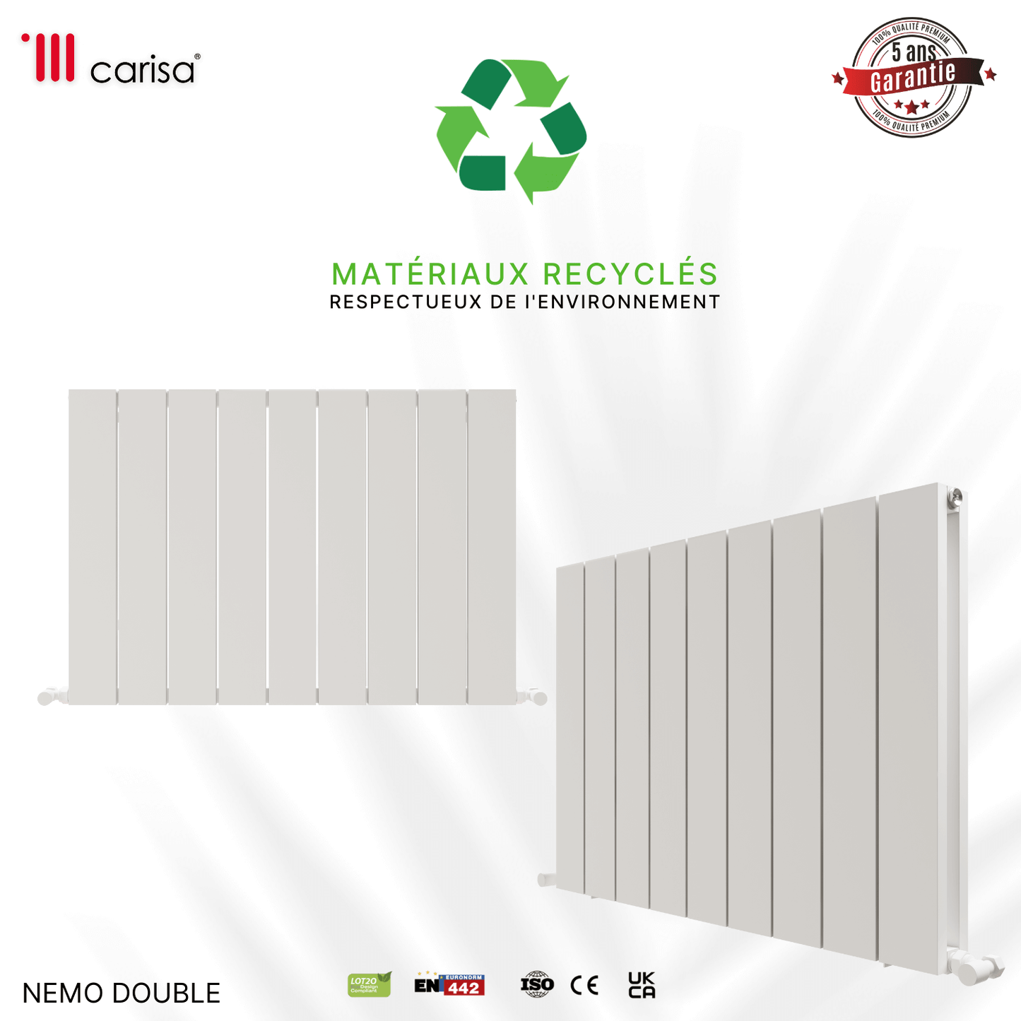 Carisa Nemo Radiateur en Aluminium Horizontal Design Moderne Blanc