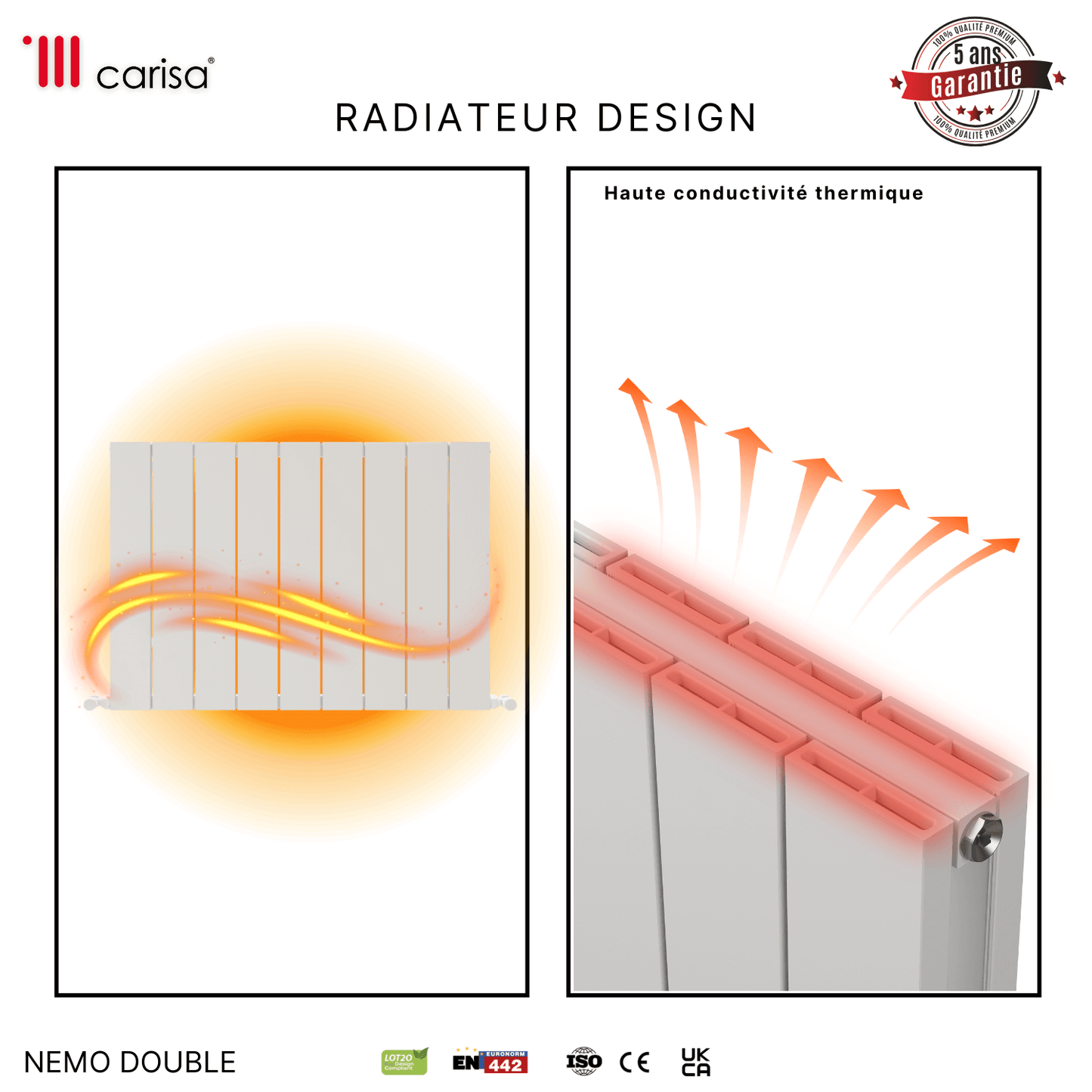 Carisa Nemo Radiateur en Aluminium Horizontal Design Moderne Blanc