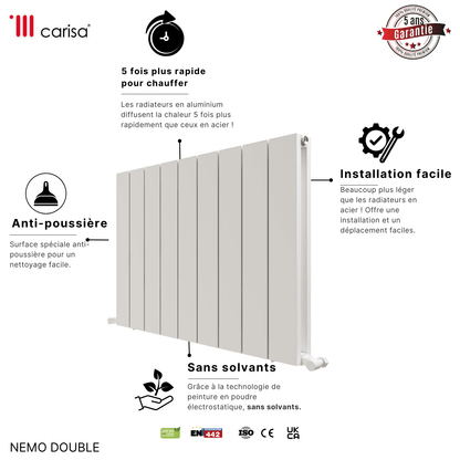 Carisa Nemo Radiateur en Aluminium Horizontal Design Moderne Blanc