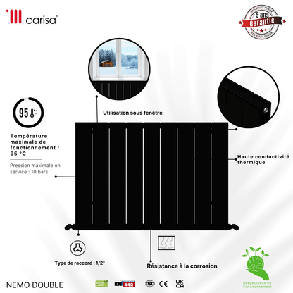 Carisa Nemo Radiateur en Aluminium Horizontal Design Moderne Noir