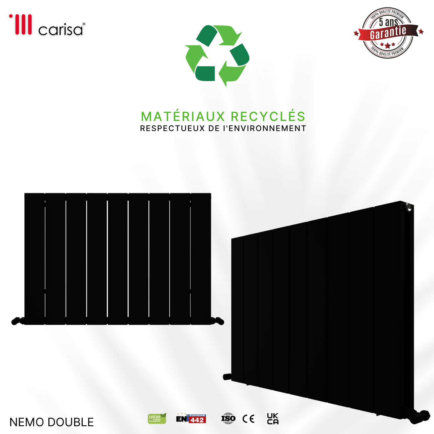 Carisa Nemo Radiateur en Aluminium Horizontal Design Moderne Noir