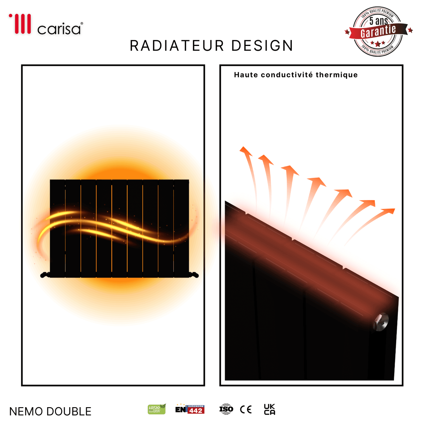 Carisa Nemo Radiateur en Aluminium Horizontal Design Moderne Noir