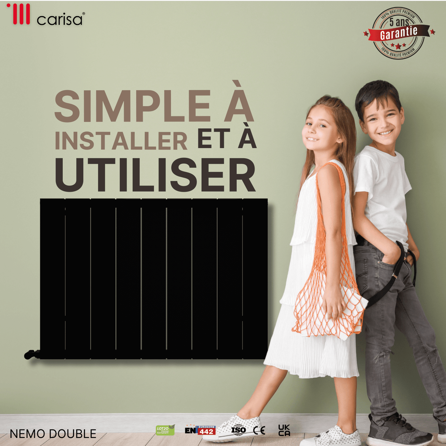 Carisa Nemo Radiateur en Aluminium Horizontal Design Moderne Noir