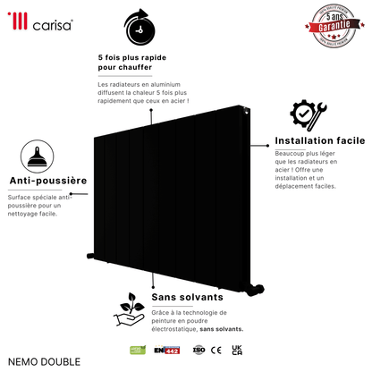 Carisa Nemo Radiateur en Aluminium Horizontal Design Moderne Noir