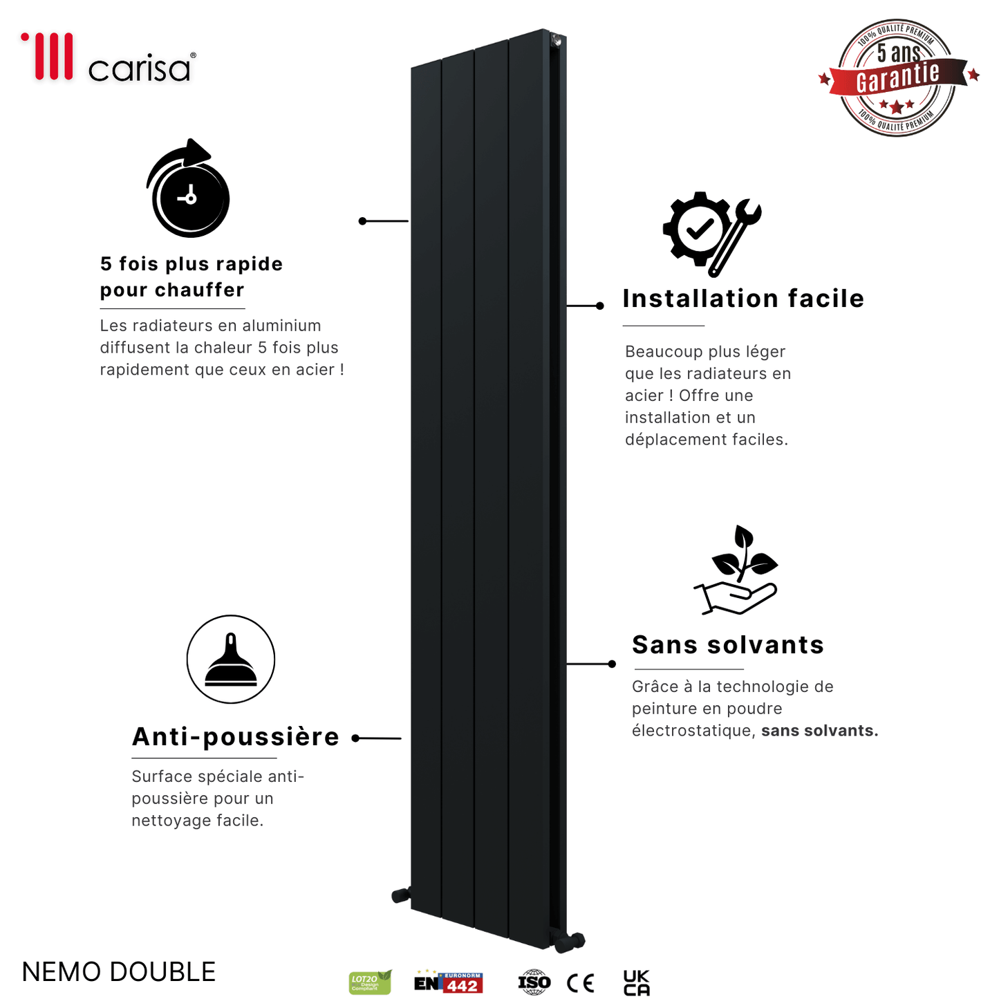 Carisa Nemo Radiateur en Aluminium Vertical Design Moderne Anthracite