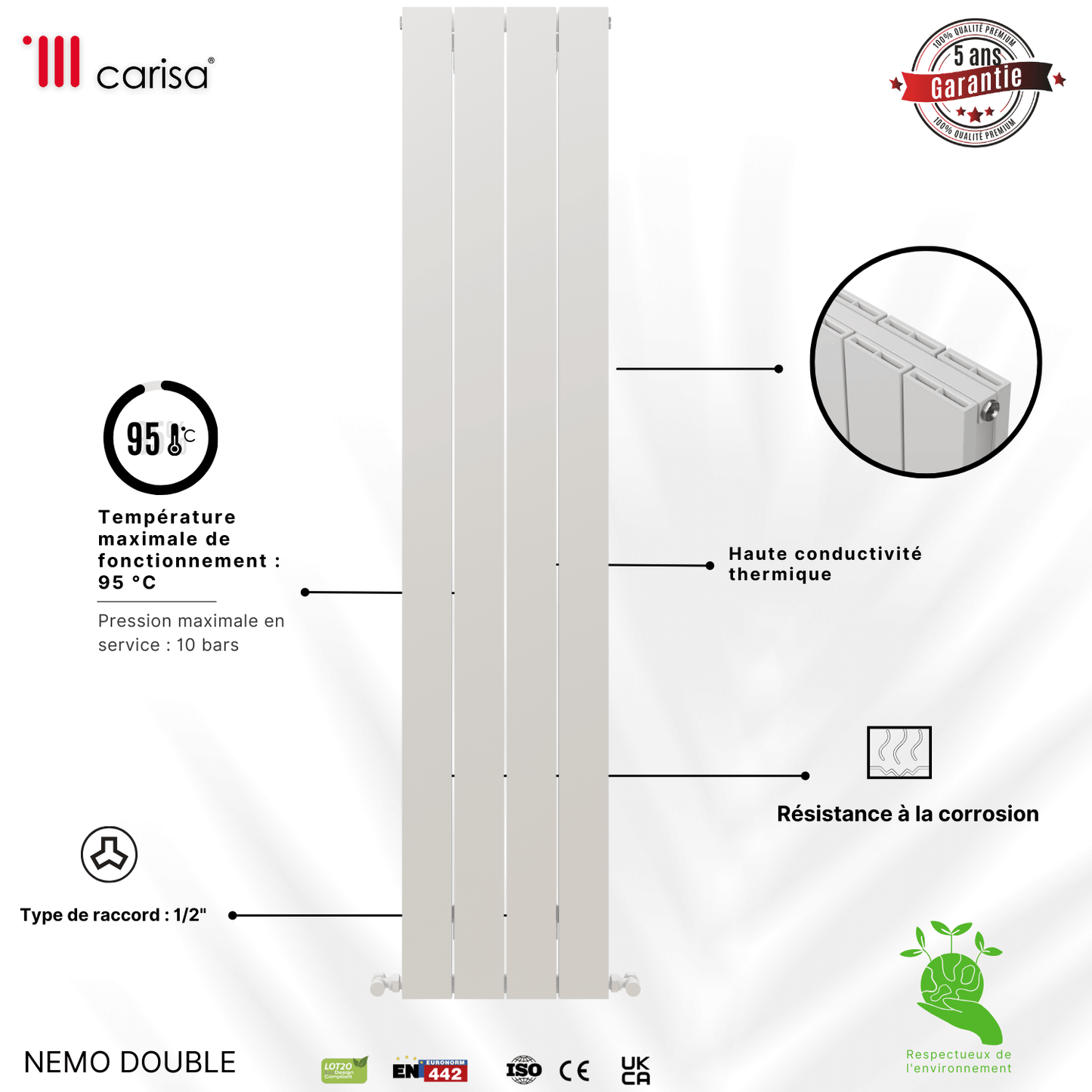 Carisa Nemo Radiateur en Aluminium Vertical Design Moderne Blanc