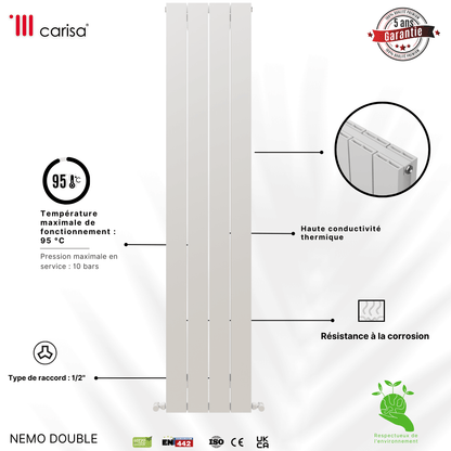 Carisa Nemo Radiateur en Aluminium Vertical Design Moderne Blanc