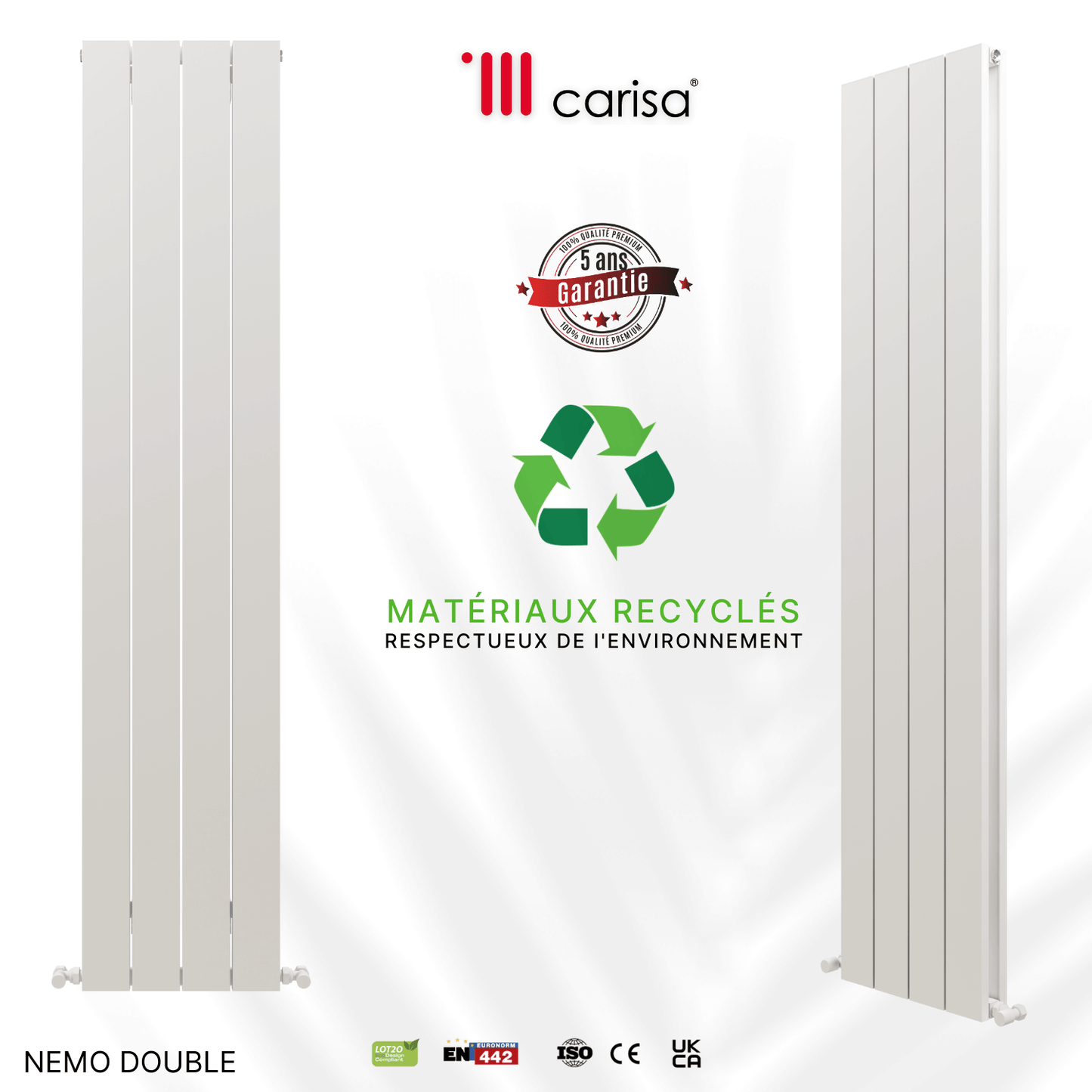 Carisa Nemo Radiateur en Aluminium Vertical Design Moderne Blanc