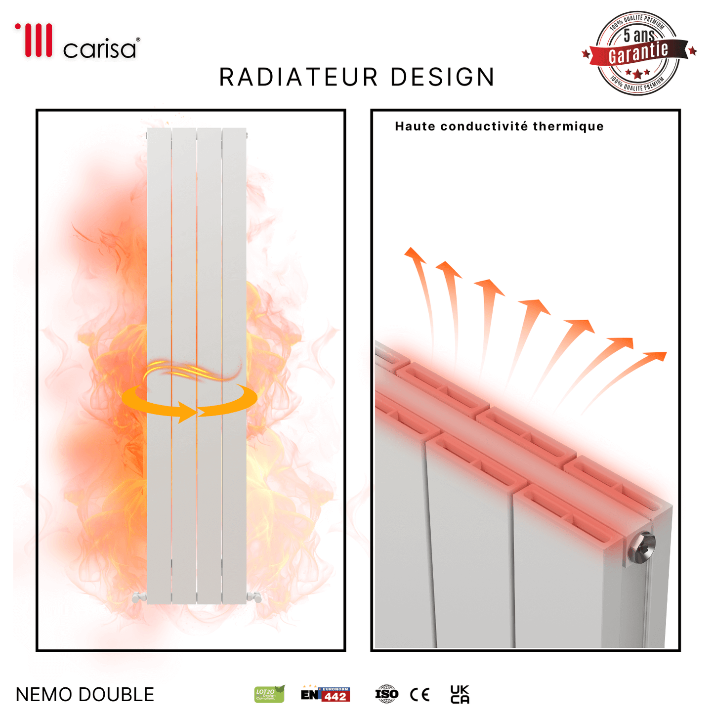 Carisa Nemo Radiateur en Aluminium Vertical Design Moderne Blanc