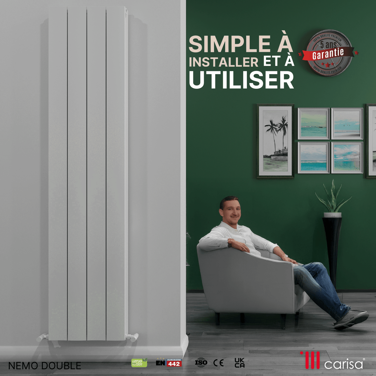 Carisa Nemo Radiateur en Aluminium Vertical Design Moderne Blanc