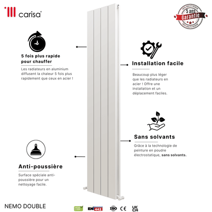 Carisa Nemo Radiateur en Aluminium Vertical Design Moderne Blanc