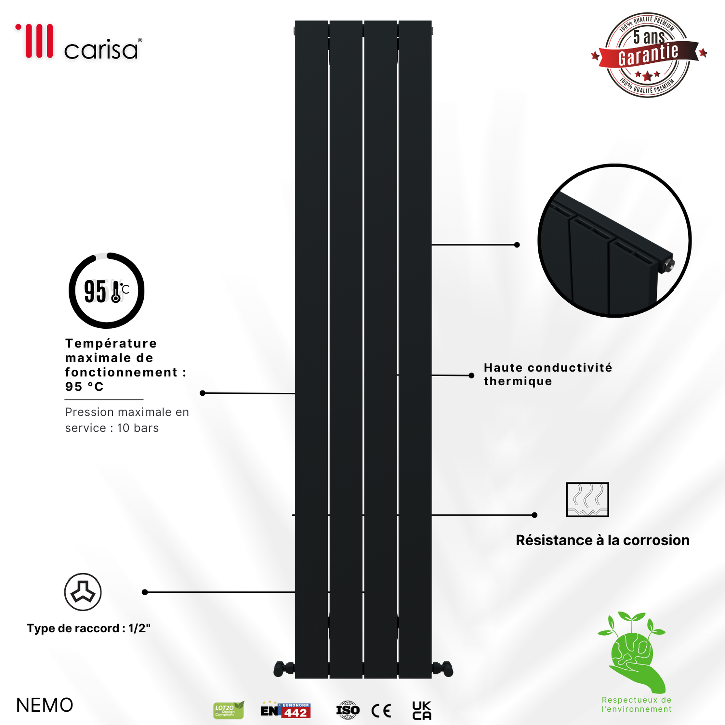 Carisa Nemo Radiateur en Aluminium Vertical Design Moderne Gris foncé