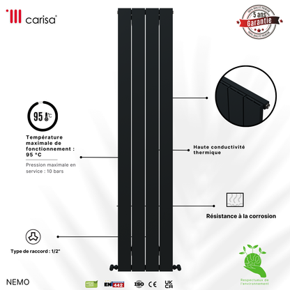Carisa Nemo Radiateur en Aluminium Vertical Design Moderne Gris foncé