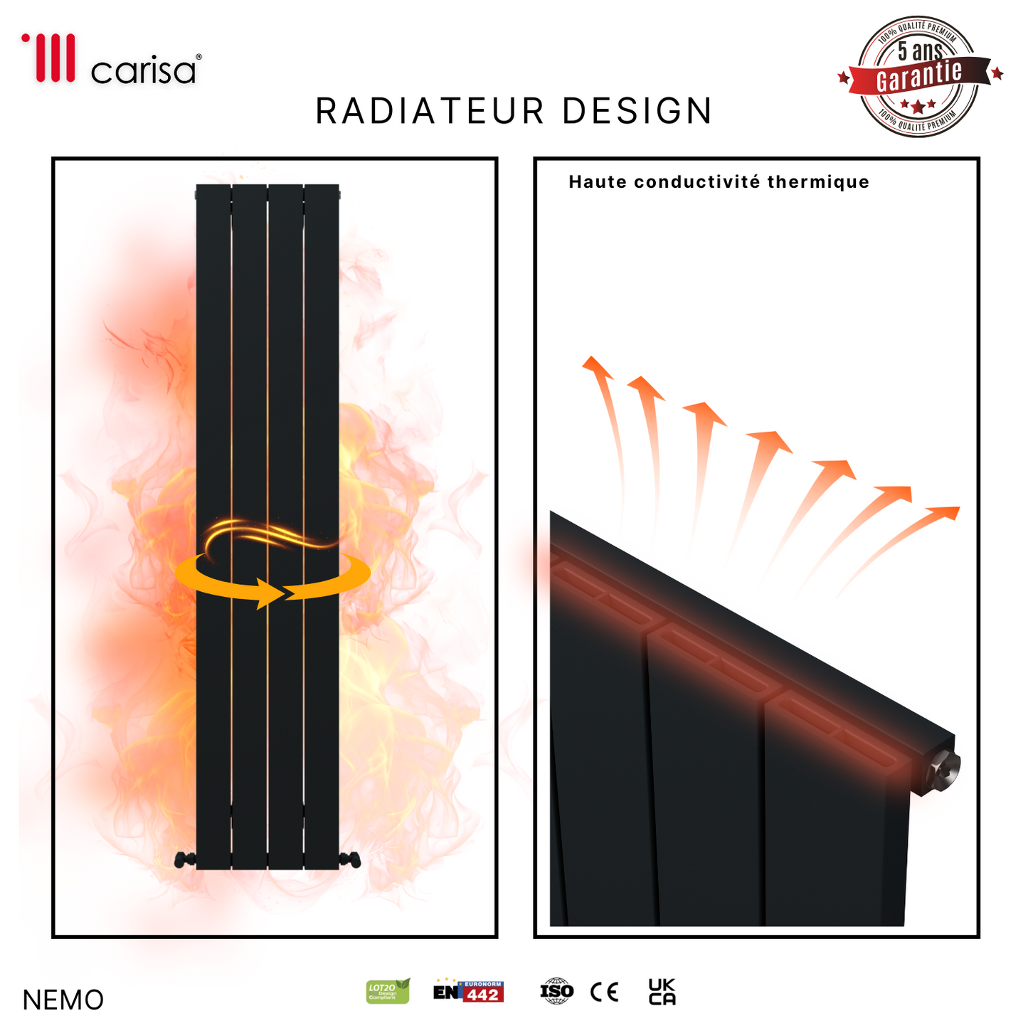 Carisa Nemo Radiateur en Aluminium Vertical Design Moderne Gris foncé